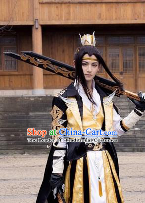 China Traditional Cosplay Swordsman Childe Yellow Costumes Chinese Ancient Kawaler Knight-errant Clothing for Men