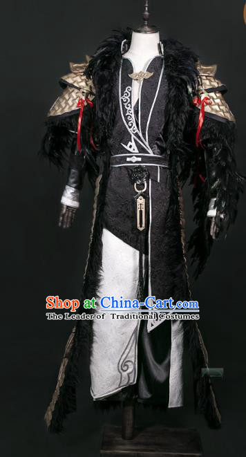 China Traditional Cosplay Prince Swordsman Black Costumes Chinese Ancient Kawaler Knight-errant Clothing for Men