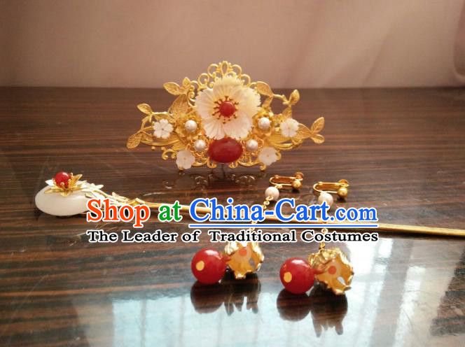 China Ancient Wedding Hair Accessories Chinese Traditional Xiuhe Suit Golden Hairpins Hair Comb for Women