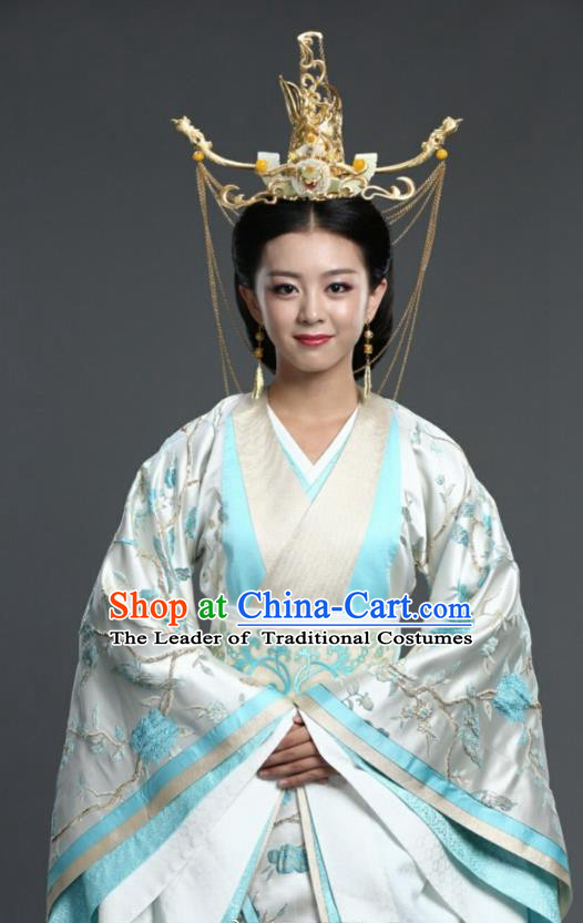 Chinese Ancient Palace Queen Hanfu Dress Northern Zhou Dynasty Empress Embroidered Historical Costume and Headpiece Complete Set