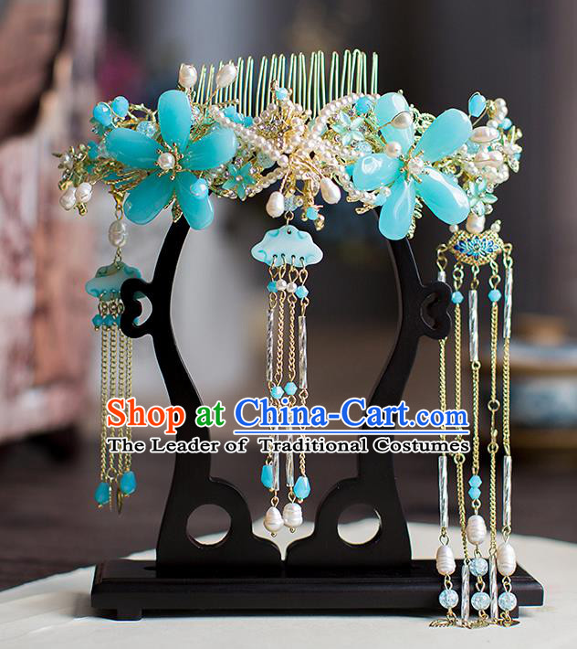 Chinese Traditional Palace Hair Accessories Xiuhe Suit Tassel Hair Comb Ancient Hairpins for Women