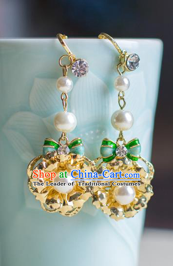 Chinese Ancient Bride Classical Accessories Golden Flower Earrings Wedding Jewelry Hanfu Eardrop for Women