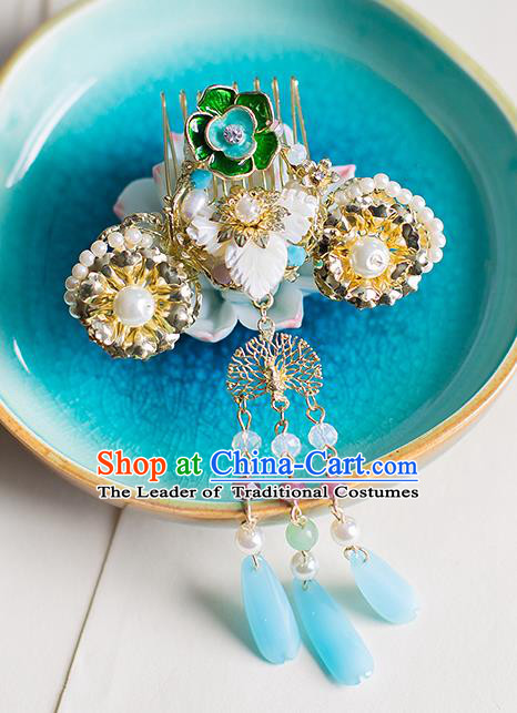 Chinese Traditional Palace Hair Accessories Xiuhe Suit Jade Tassel Hair Comb Ancient Hairpins for Women