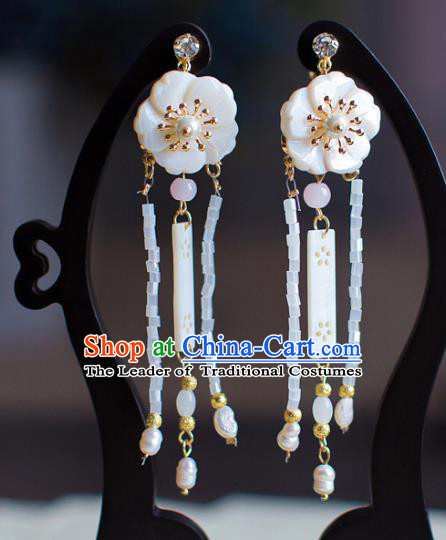 Chinese Ancient Bride Classical Accessories Shell Flower Earrings Wedding Jewelry Hanfu Eardrop for Women