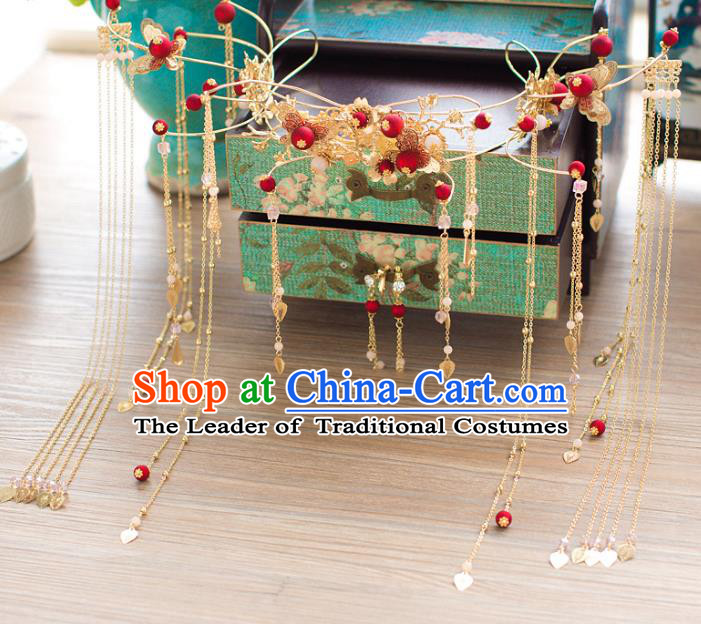 Chinese Traditional Wedding Hair Accessories Ancient Bride Phoenix Coronet Hairpins Step Shake for Women