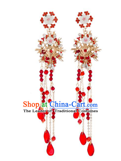 Bride Classical Accessories Earrings Pendant Wedding Red Tassel Eardrop for Women