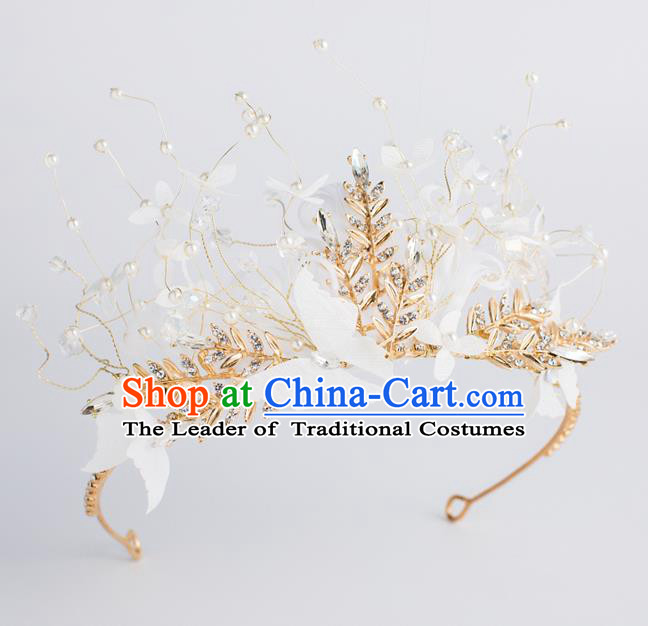 Baroque Bride Hair Accessories Classical Wedding Princess Golden Leaf Imperial Crown Headwear for Women