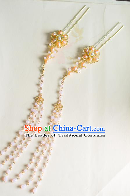 Chinese Traditional Palace Hair Accessories Tassel Step Shake Ancient Xiuhe Suit Pearls Hairpins for Women
