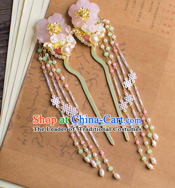 Chinese Traditional Palace Hair Accessories Pearls Hair Clips Ancient Xiuhe Suit Tassel Hairpins for Women