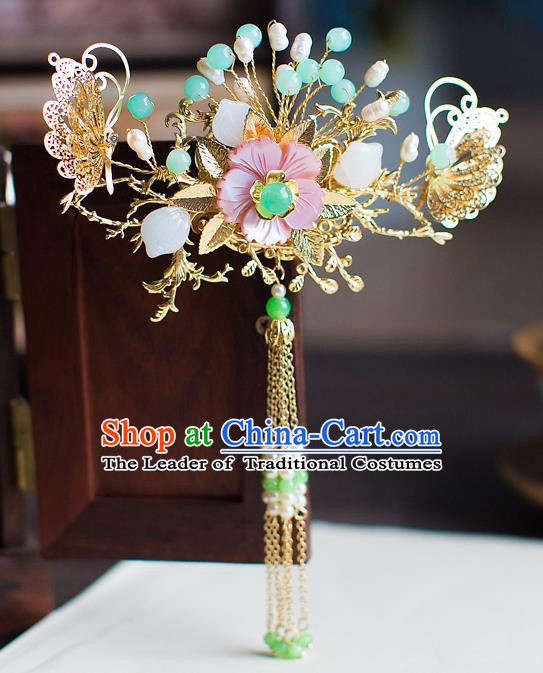 Chinese Traditional Palace Hair Accessories Xiuhe Suit Step Shake Ancient Tassel Hairpins for Women