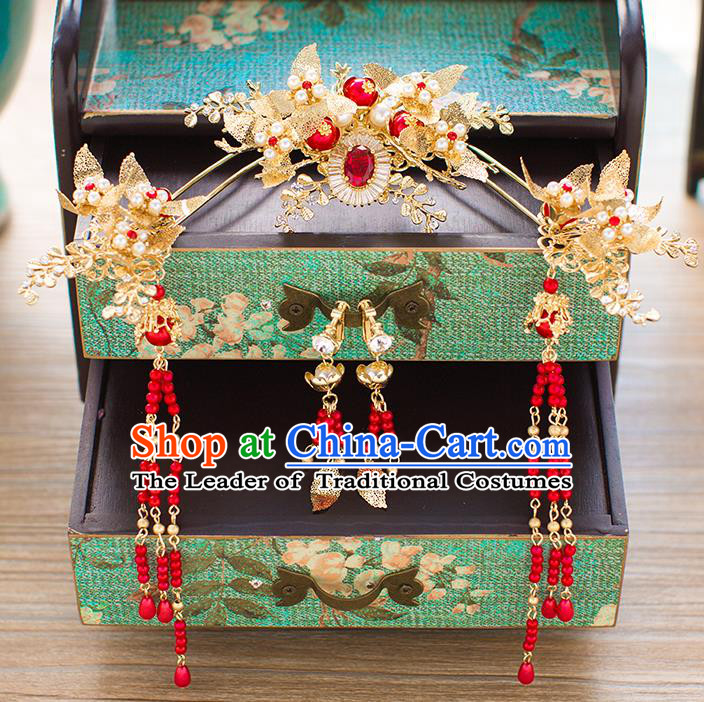 Chinese Traditional Palace Hair Accessories Xiuhe Suit Hairpins Ancient Tassel Hair Clips Complete Set for Women