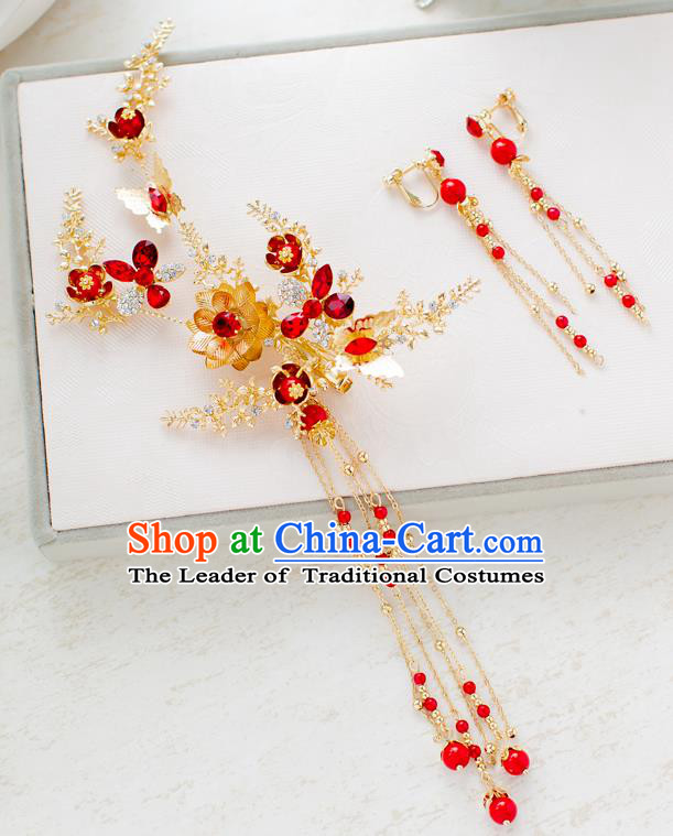 Top Classical Bride Hair Accessories Wedding Red Beads Hair Stick Headwear for Women