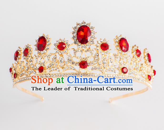 Baroque Bride Classical Hair Accessories Princess Royal Crown Wedding Red Crystal Imperial Crown for Women