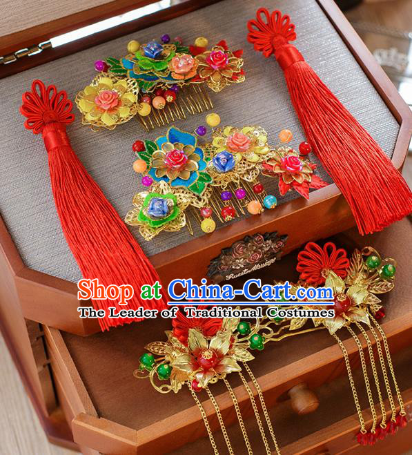 Chinese Traditional Palace Hair Accessories Ancient Hairpins Xiuhe Suit Hair Comb Phoenix Coronet for Women