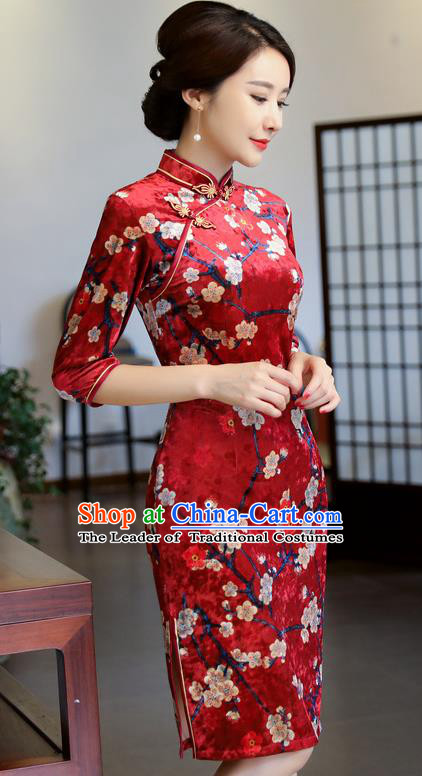 Traditional Ancient Chinese Young Women Cheongsam Dress Republic of China Tangsuit Stand Collar Blouse Dress Tang Suit Clothing