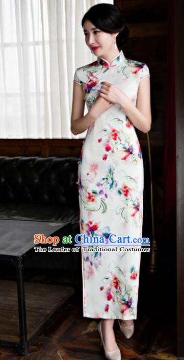 Chinese Top Grade Retro Qipao Dress Traditional Republic of China Tang Suit Printing Silk Cheongsam for Women