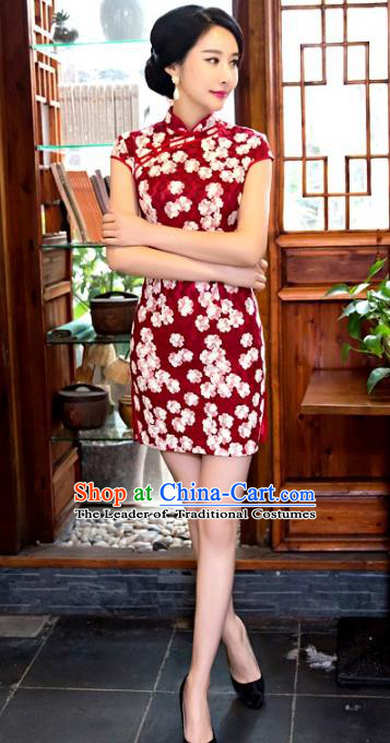 Chinese Top Grade Retro Red Short Qipao Dress Traditional Republic of China Tang Suit Cheongsam for Women