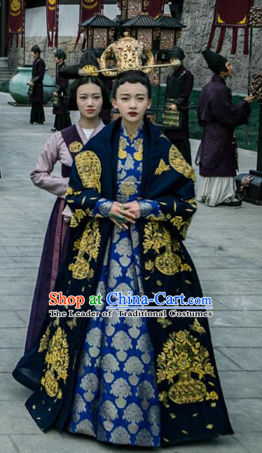 Chinese Ancient Northern and Southern Dynasties Empress Dowager Feng Embroidered Replica Costumes for Women