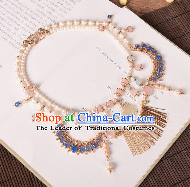 Traditional Handmade Chinese Ancient Classical Accessories Tassel Necklace Pearls Necklet for Women