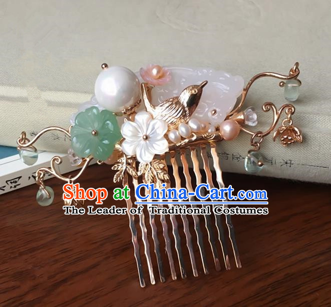 Traditional Handmade Chinese Ancient Classical Hair Accessories Jade Hair Comb Hairpins for Women
