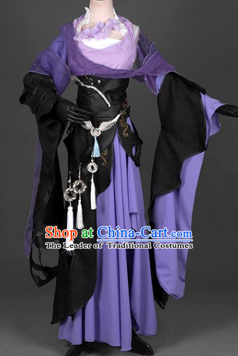 Chinese Ancient Costume Cosplay Swordswoman Purple Dress Hanfu Clothing for Women