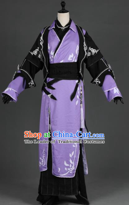 Traditional Chinese Ancient Military Officer Purple Costume Cosplay Swordsman Hanfu Clothing for Men