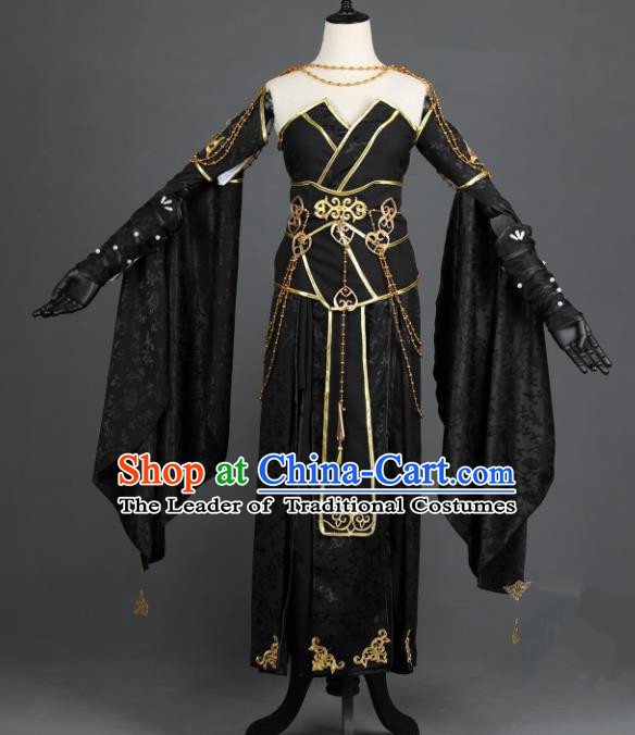 Chinese Ancient Heroine Costume Cosplay Female Knight-errant Swordswoman Black Dress Hanfu Clothing for Women