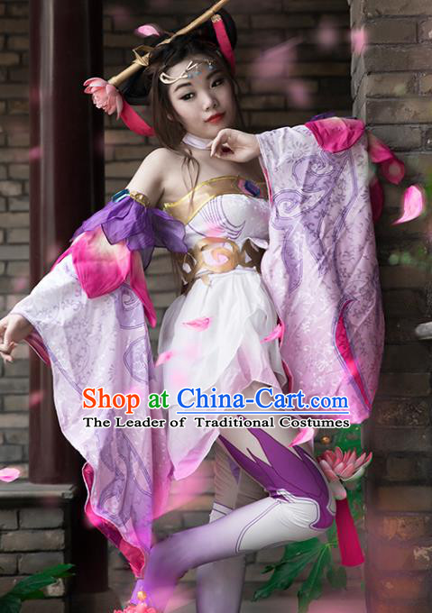 Chinese Ancient Heroine Costume Cosplay Diau Charn Swordswoman Pink Dress Hanfu Clothing for Women