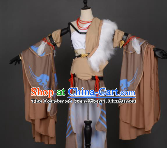 Chinese Ancient Beggars Sect Female Knight-errant Heroine Costume Cosplay Swordswoman Dress Hanfu Clothing for Women