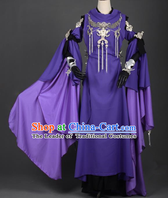 Chinese Ancient Female Knight-errant Purple Costume Cosplay Swordswoman Dress Hanfu Clothing for Women