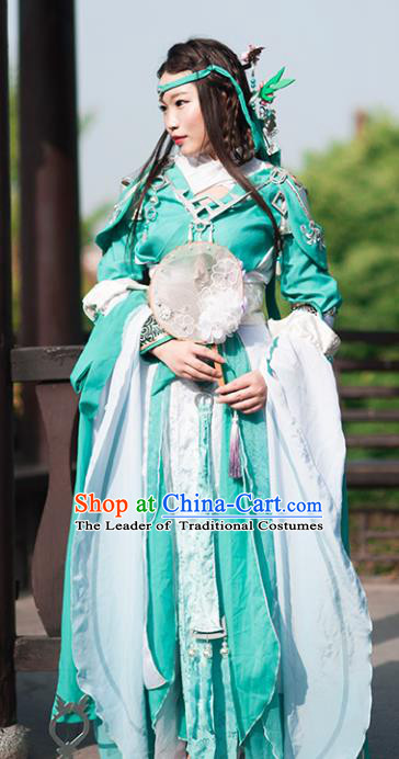 Chinese Ancient Young Lady Costume Cosplay Swordswoman Green Dress Hanfu Clothing for Women