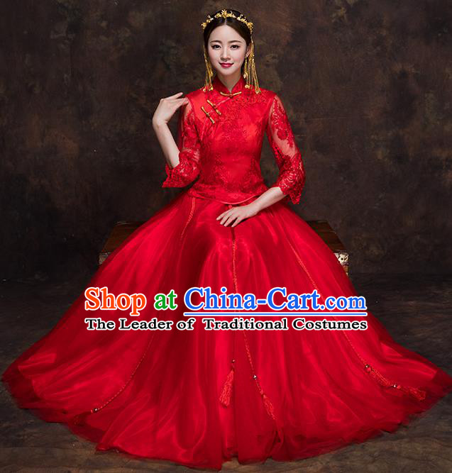 Traditional Chinese Wedding Costumes Traditional Xiuhe Suits Ancient Chinese bridal Full Dress