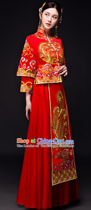Chinese Traditional Wedding Bottom Drawer Toast Costume Ancient Bride Embroidered Xiuhe Suit Full Dress for Women