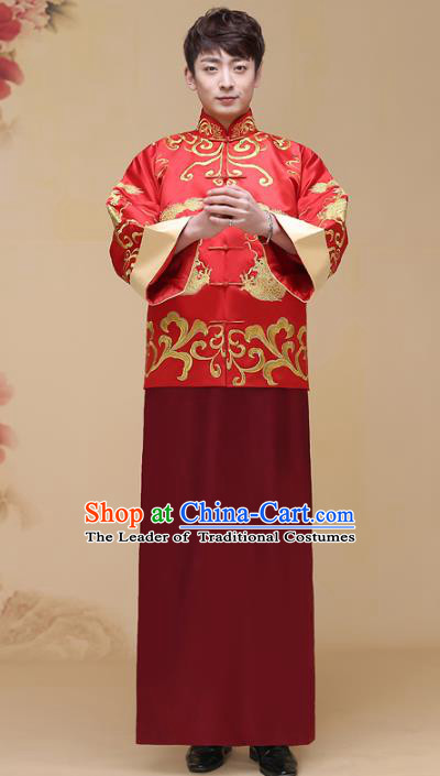Chinese Traditional Wedding Costume Ancient Bridegroom Embroidered Tang Suit Clothing for Men