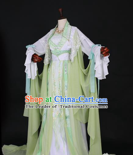 Traditional Chinese Princess Embroidered Costume Ancient Tang Dynasty Imperial Concubine Green Hanfu Dress for Women