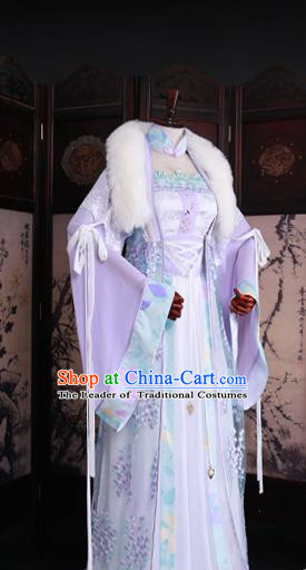 Chinese Ancient Princess Lilac Hanfu Dress Han Dynasty Palace Lady Embroidered Costume for Women