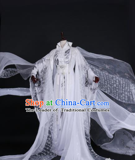 Chinese Ancient Palace Princess White Hanfu Dress Han Dynasty Imperial Empress Embroidered Costume for Women