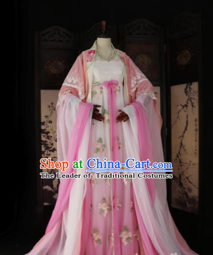 Chinese Ancient Imperial Concubine Pink Hanfu Dress Tang Dynasty Imperial Consort Embroidered Costume for Women