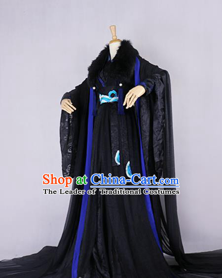 Chinese Ancient Knight-errant Royal Highness Embroidered Costume Swordsman Black Clothing for Men