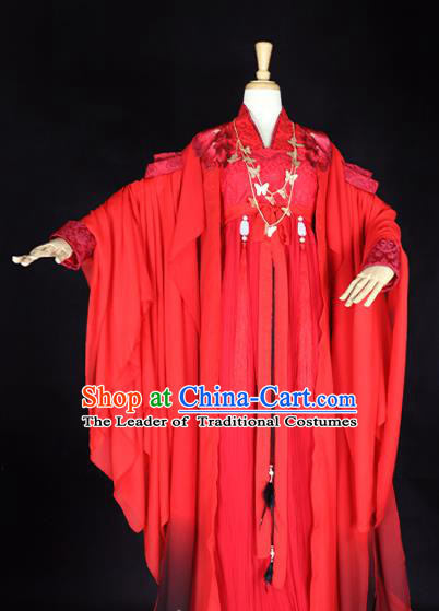 Chinese Ancient Cosplay Princess Red Hanfu Dress Tang Dynasty Palace Lady Wedding Embroidered Costume for Women