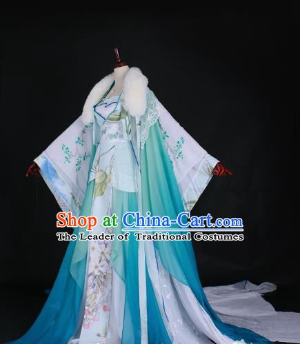 Chinese Ancient Princess Embroidered Costume Han Dynasty Imperial Concubine Green Hanfu Dress for Women