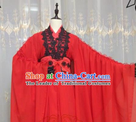 Chinese Ancient Cosplay Swordswoman Red Hanfu Dress Ming Dynasty Heroine Embroidered Costume for Women