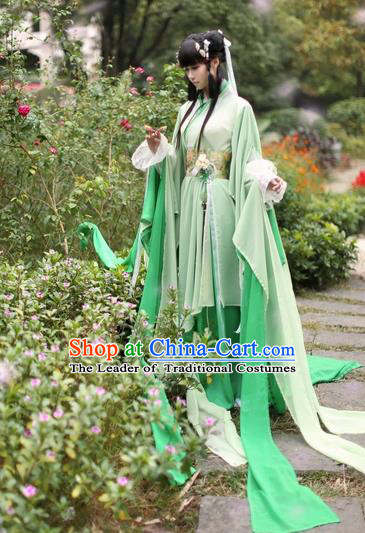 Chinese Ancient Costume Cosplay Swordswoman Clothing Jin Dynasty Nobility Lady Green Hanfu Dress for Women