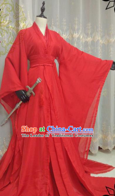 Chinese Ancient Fairy Costume Cosplay Swordswoman Clothing Song Dynasty Nobility Lady Red Hanfu Dress for Women