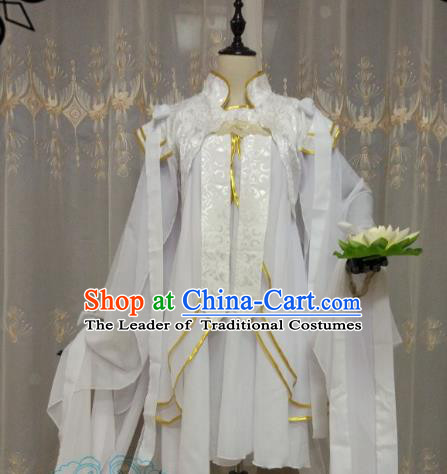 Chinese Ancient Princess Costume Cosplay Swordswoman Clothing Tang Dynasty Young Lady White Hanfu Dress for Women