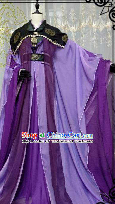 Chinese Ancient Nobility Childe Knight Purple Costume Cosplay Swordsman Royal Highness Clothing for Men