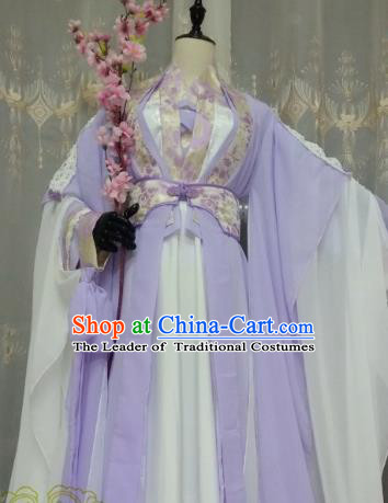Chinese Ancient Fairy Costume Cosplay Swordswoman Clothing Tang Dynasty Princess Lilac Hanfu Dress for Women