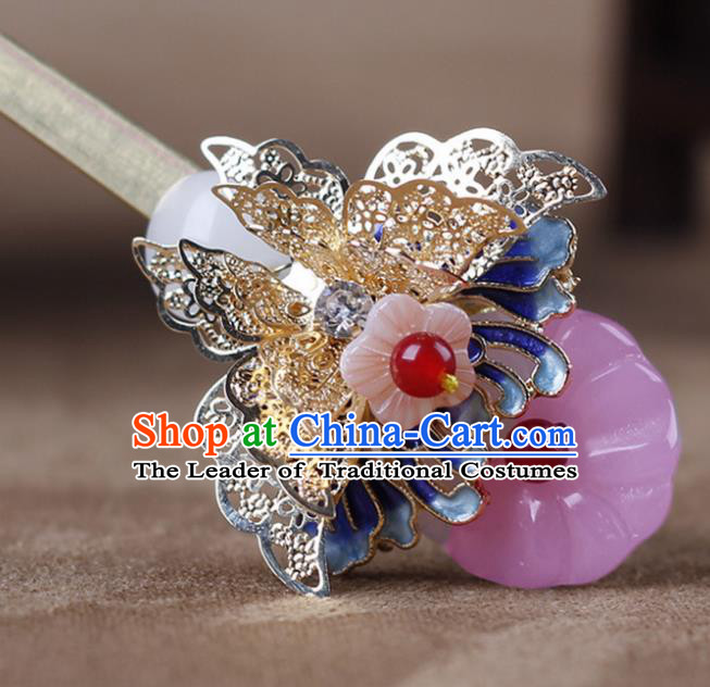 Chinese Traditional Handmade Hair Accessories Ancient Hairpins Hanfu Blueing Butterfly Hair Clip for Women
