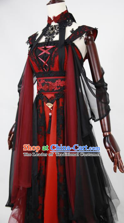 Chinese Ancient Cosplay Fairy Costume Han Dynasty Swordswoman Embroidered Hanfu Dress for Women