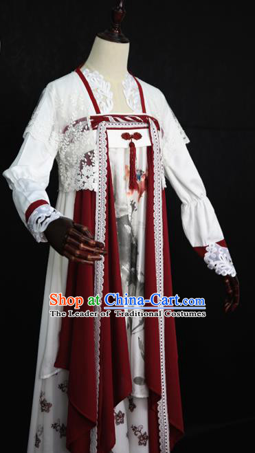 Chinese Ancient Cosplay Court Maid Costume Tang Dynasty Princess Embroidered Hanfu Dress for Women